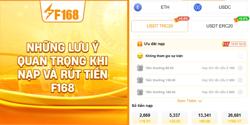 Những lưu ý quan trọng khi nạp và rút tiền F168